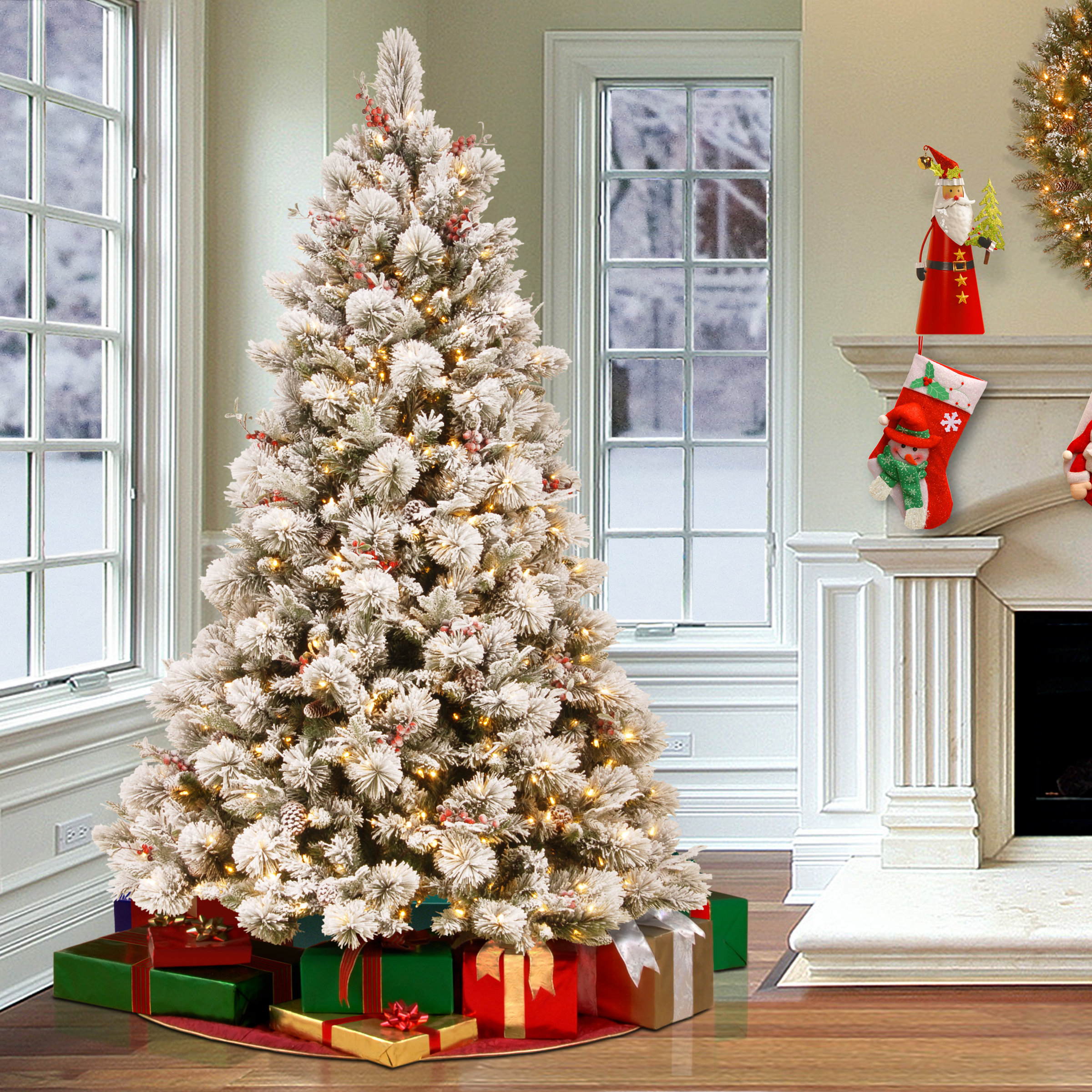 The Holiday Aisle Snowy Bedford 7 5 Frosted Green Pine Artificial The Holiday Aisle Snowy Bedford 7 5 Frosted Green Pine Artificial Christmas Tree With 700 Clear Lights Reviews Wayfair