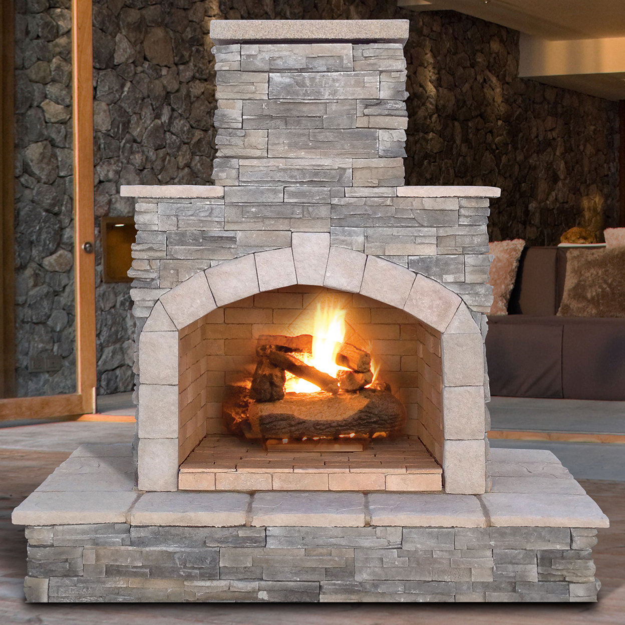 Cal Flame Cultured Stone Propane Natural Gas Outdoor Fireplace