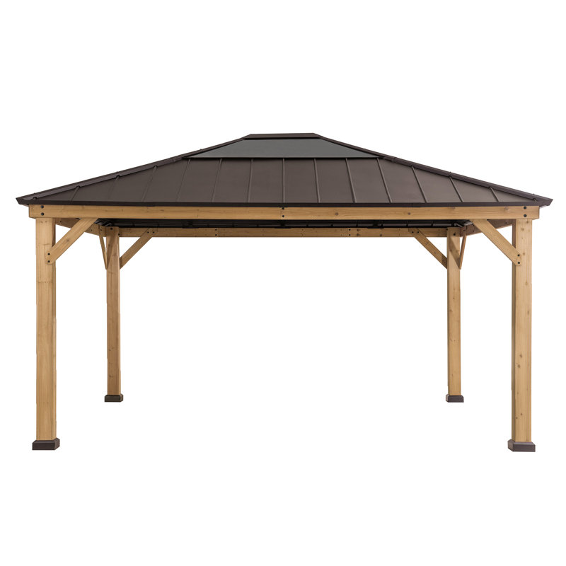 Sunjoy 12 Ft X 14 Ft Cedar Framed Gazebo With Black Steel And Polycarbonate Hip Roof Hardtop Reviews Wayfair Ca