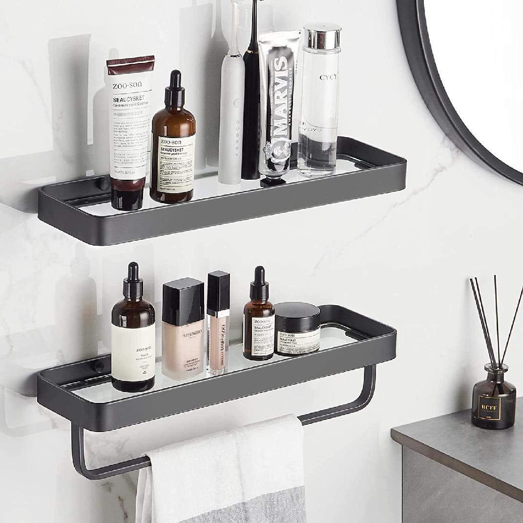 Latitude Run® Corner Shower Shelves Glass Bathroom Corner Organizer