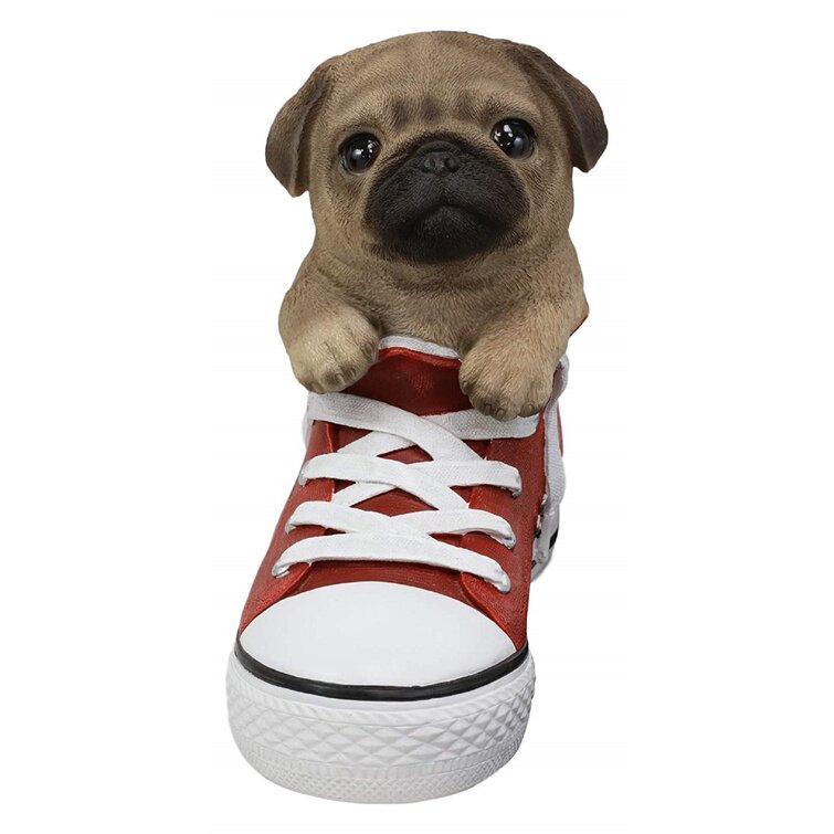 Veedaf Paw-Star Pups Lifelike Pugsie Fawn Pug Puppy Dog in Sneaker Chucks Shoe Statue