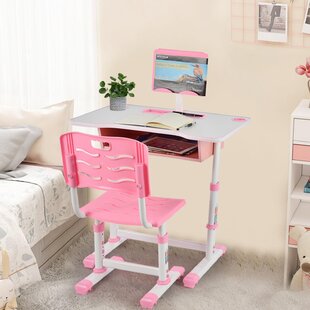 Blue Childrens Desk and Chairs Set Small Kids Desk Standing Table Student Baby Study Writing Play Desk for School Home Bedroom Plastic