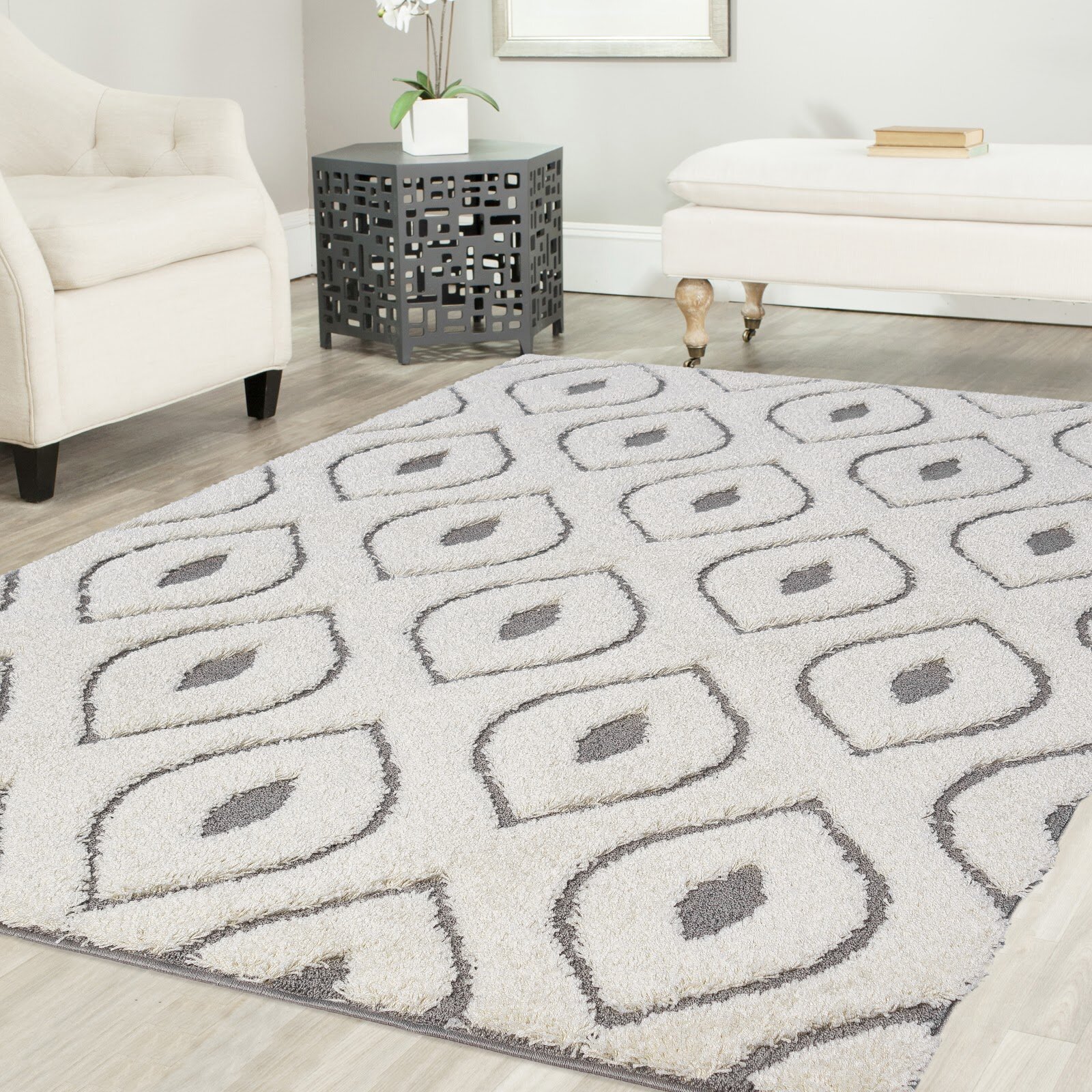 Tapis Blancgris Marocain Poils Longs Ruiz