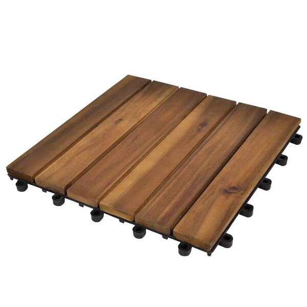 10 x Acacia Hardwood Interlocking Floor Decking Tiles 6 Slat Outdoor/Indoor 