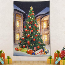 Christmas Wall Tapestry Xmas Tree Pattern Tapestries Wall Hanging Home Decor 