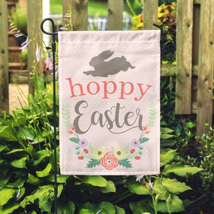 Bunny Tail House and Easter Eggs Yard Flag with Double Sided Easter Garden Flag Happy Spring Easter Eggs Decorations Flag Courtyard Outdoor Indoor Banner for Easter Party