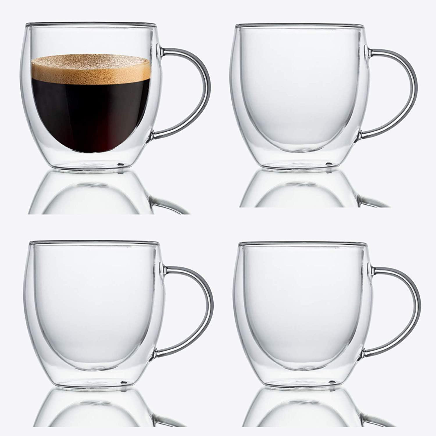 Double wall High-borosilicate thermal heat resistant glass coffee mugs set of 4 with handle for Espresso latte cappuccino Double wall High-borosilicate thermal heat resistant glass coffee mugs set of 4 with handle for Espresso latte cappuccino