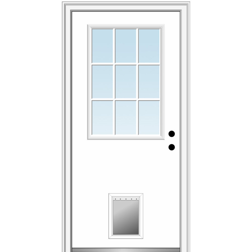 Verona Home Design Smooth 9 Lite With Pet Door Fiberglass Prehung