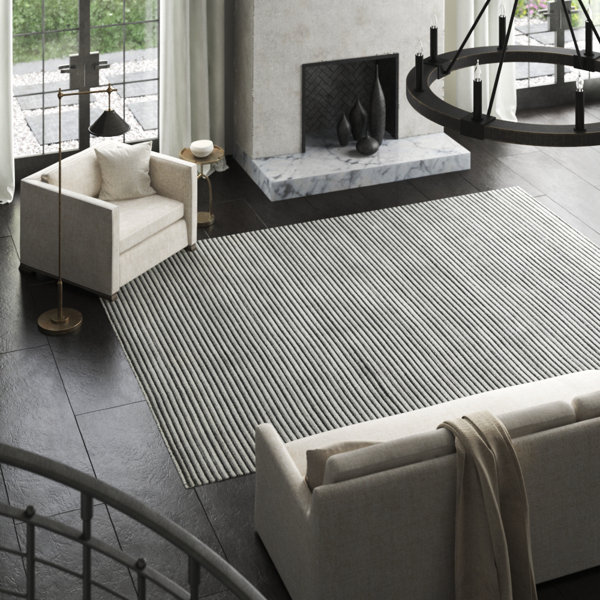 Exquisite Rugs Vive Striped Hand Knotted Wool Silk Gray Black Area Rug Perigold