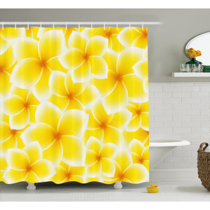 Plumeria Frangipani Asian Cute Flower Blossom Pattern Hawaiian Artwork Shower Curtain Set