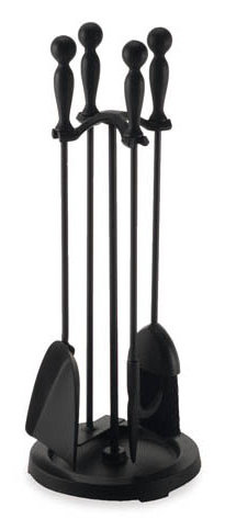 Matte Black with Black Handles Pilgrim Hearth Barrel Handle Stove 5 Piece Iron Fireplace Tool Set Finish