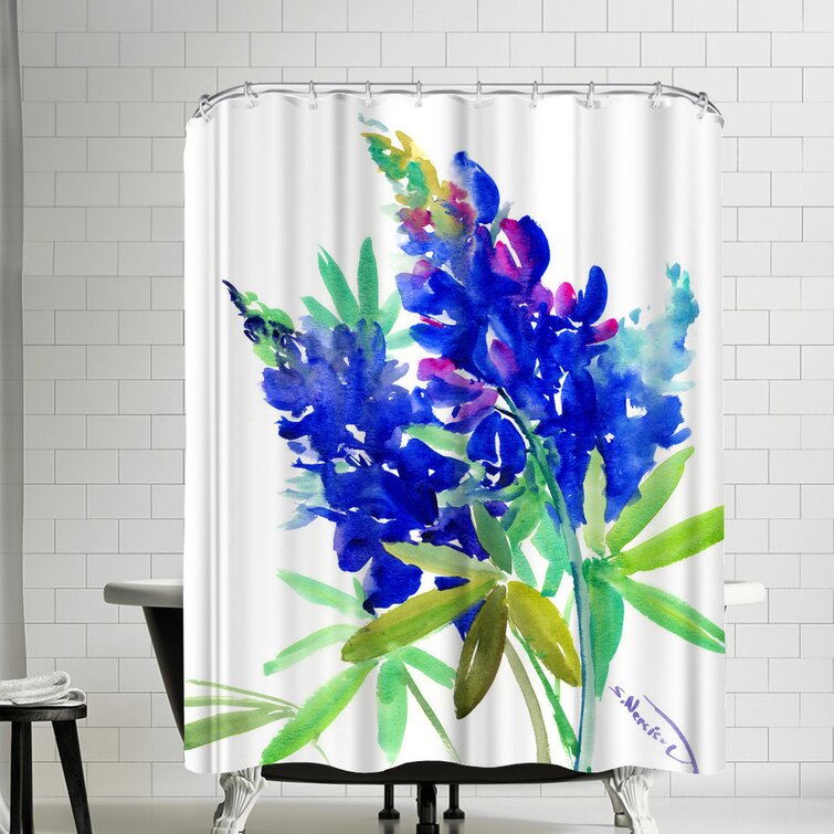 72X72" White Gardenia Flower on Blue Shower Curtain Set Waterproof Fabric Decor 
