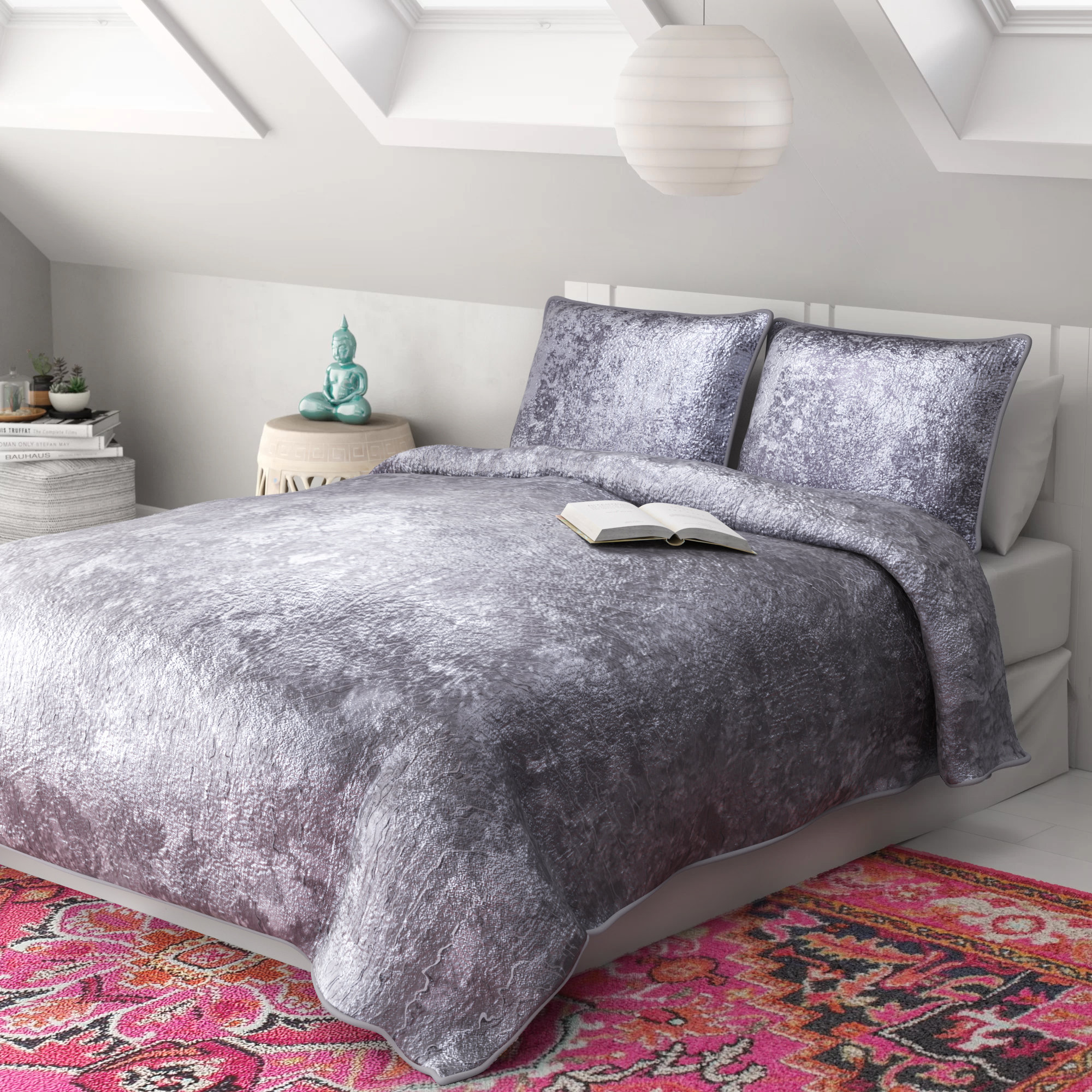 Bungalow Rose Stoughton Velvet Ombre Reversible Comforter Set, Size: King, Gray