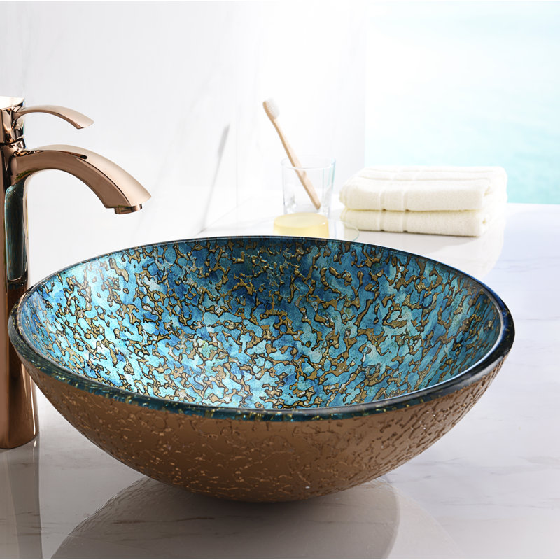 Anzzi Makata Gold Cyan Mix Tempered Glass Circular Vessel Bathroom Sink Wayfair