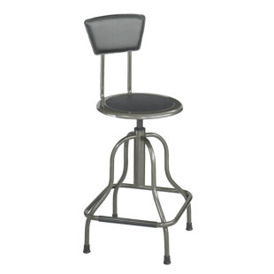 Safco Diesel Series Industrial Stool w/Back, High Base, Pewter Leather Seat/Back Pad by Safco Products Company