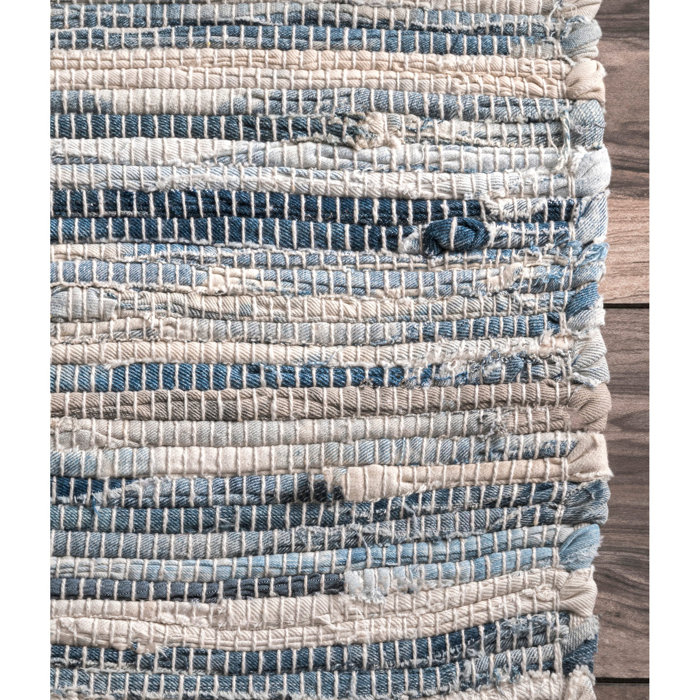 Biehl Hand Loomed Cotton Blue Beige Area Rug