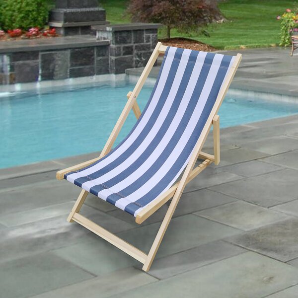 Color : Blue Wooden Deck Chair Garden Lounger with Armrests,Outdoor Folding Adjustable Beach Patio Chair with Canvas,Ergonomic Sling Chair for Living Room Balcony Courtyard