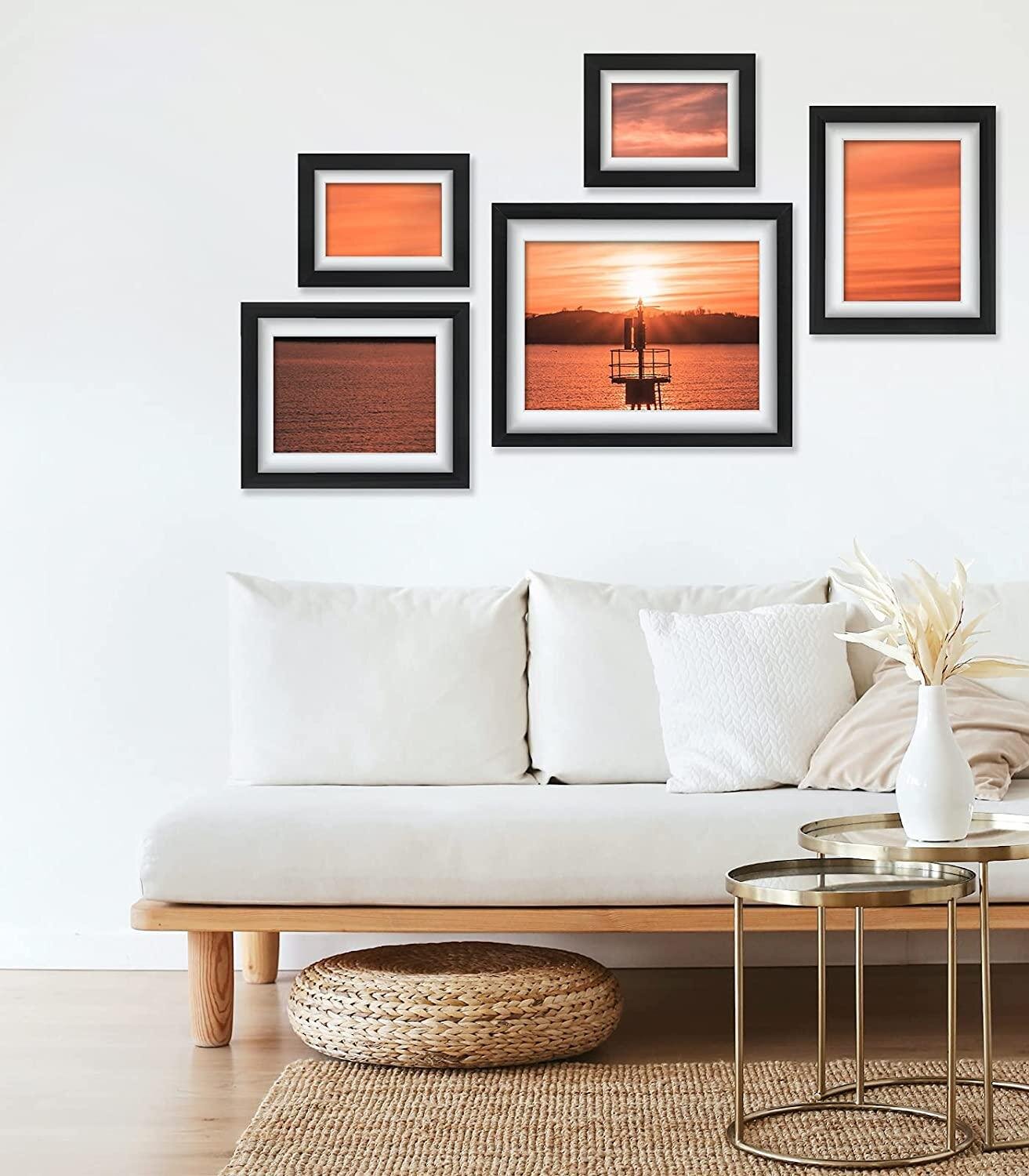 Golden State Art 5 Pack 11x14 Double Mats for 8x10 Pictures Frames for Photos Acid-Free Black Over Orange