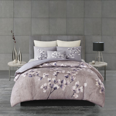 N Natori Sakura Blossom 3 Piece Cotton Sateen Printed Comforter Set