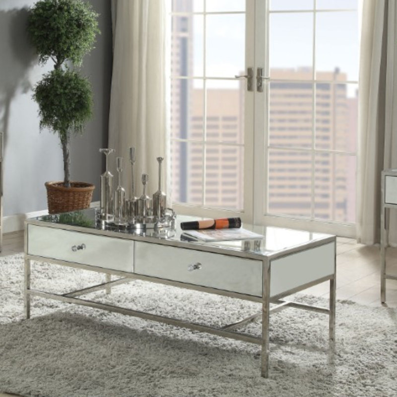 Everly Quinn Sheena Modern Rectangular Metal And Mirror Coffee