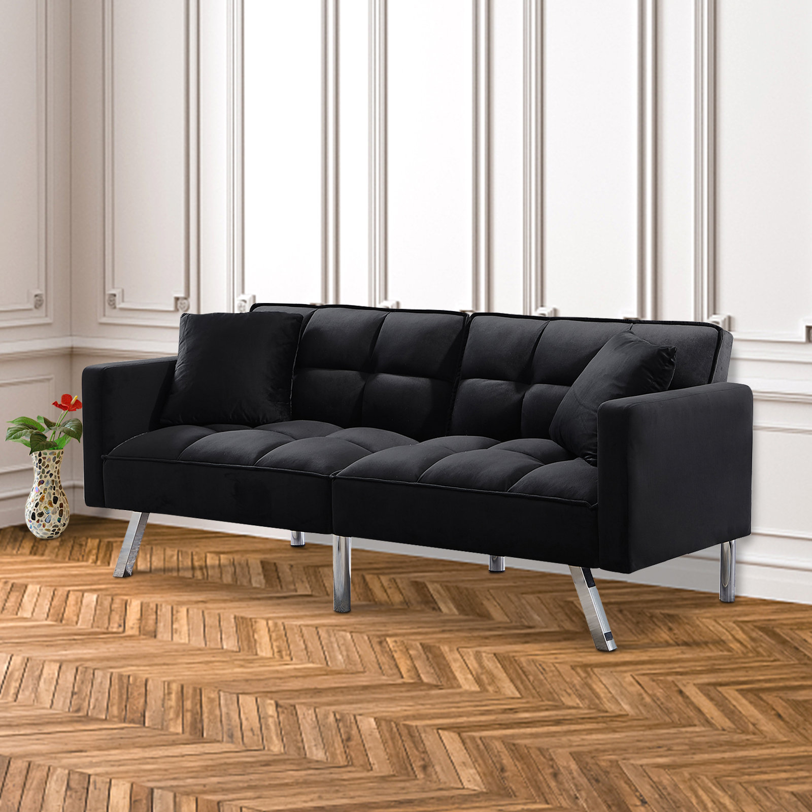 Mercer41 Albiery 75 8 Velvet Square Arm Sofa Bed Wayfair