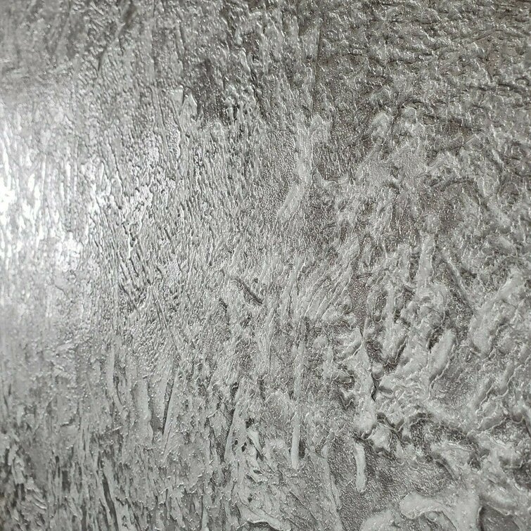 Plain Gray silver metallic industrial faux concrete plaster textured wallpaper