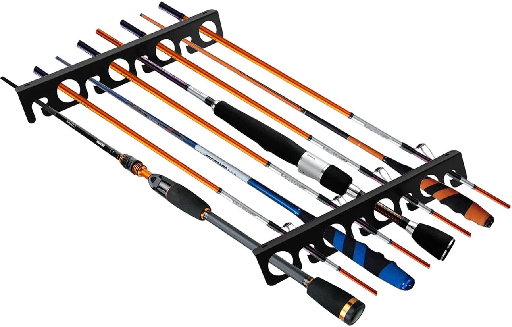 Horizontal Rod Rack Holds 8 Rods for Fishing Rod/Ski Poles/Hockey Sticks/Cue 