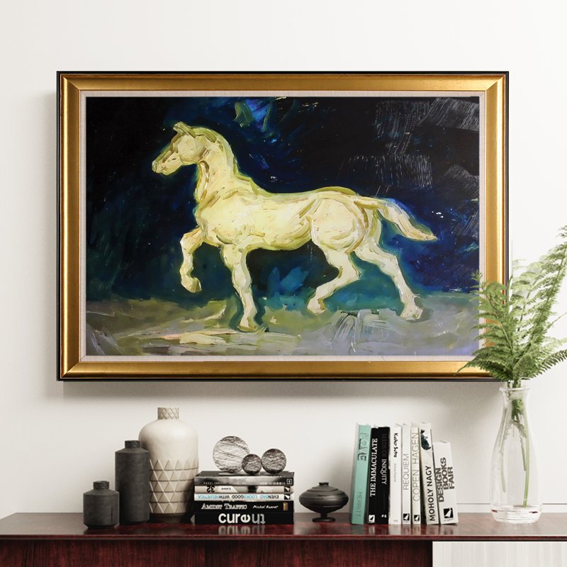 Red Barrel Studio Plaster Statuette Of A Horse Framed Oil Painting