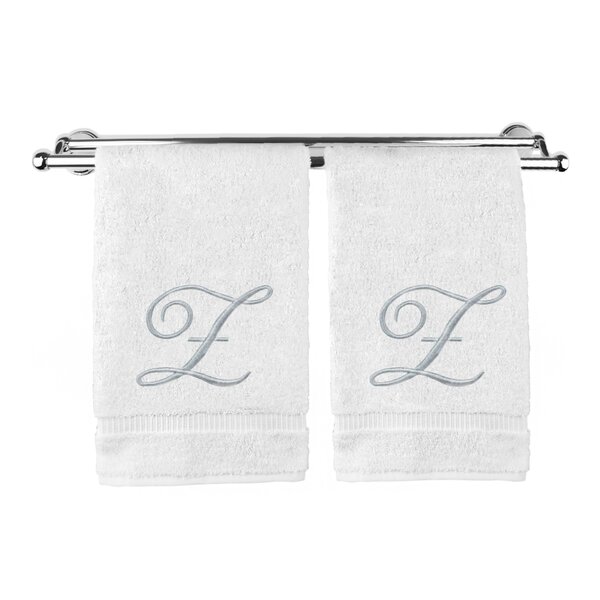 Monogrammed Towels Fingertip Set of 2- Silver Embroidered Towel Personalized Gift Extra Absorbent 100% Cotton- Soft Velour Finish Gray 11 x 18 Inches for Bathroom/ Kitchen/ Spa- Initial P 