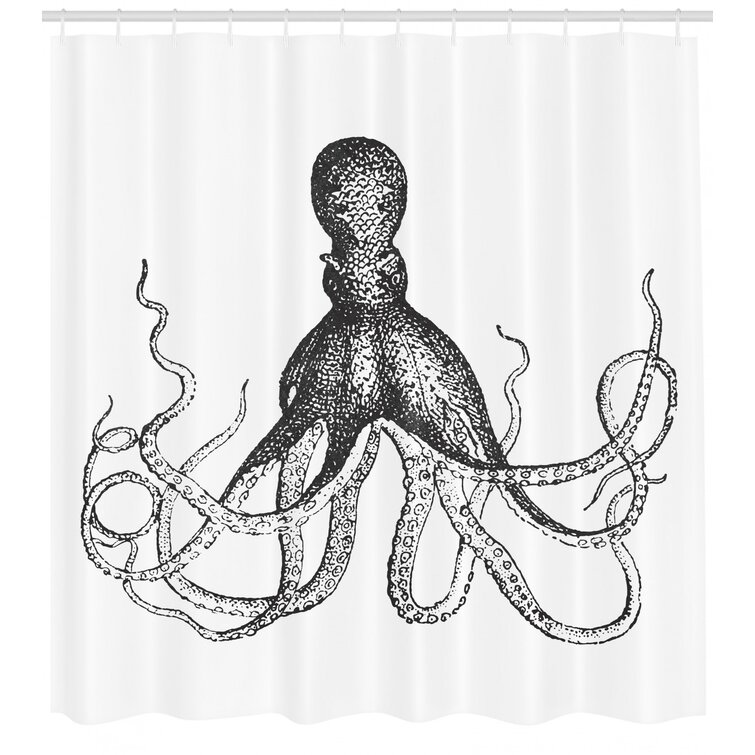 Waterproof Bathroom Watercolor Painting of Big Colorful Octopus Shower Curtain 