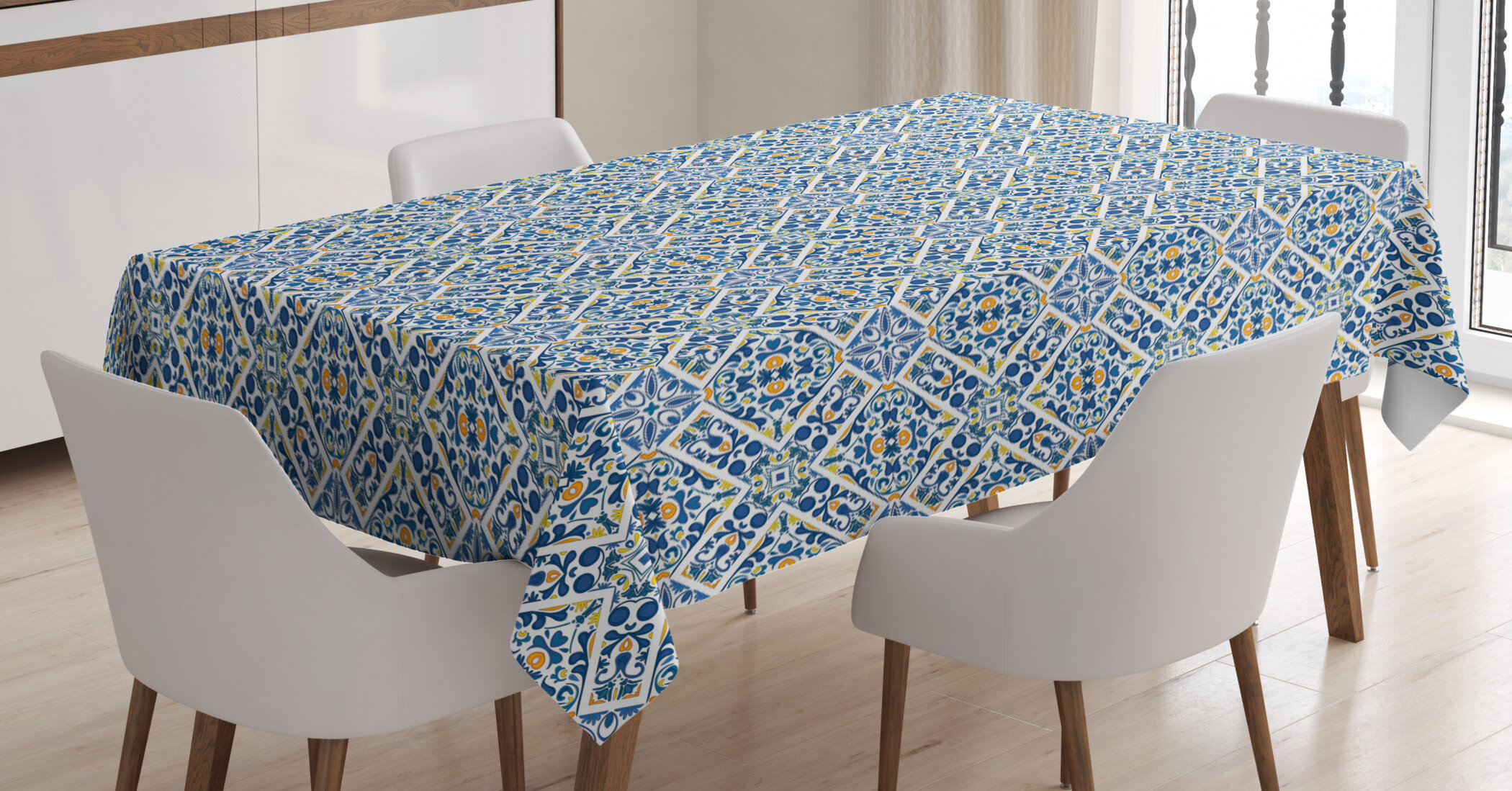 blue grey tablecloth