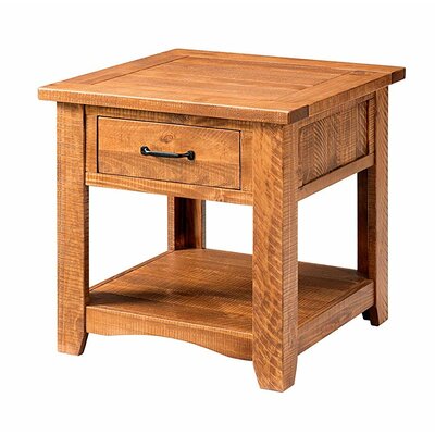 Root Wooden Drawer and Shelf End Table Loon Peak Table Base Color: Brown, Table Top Color: Brown