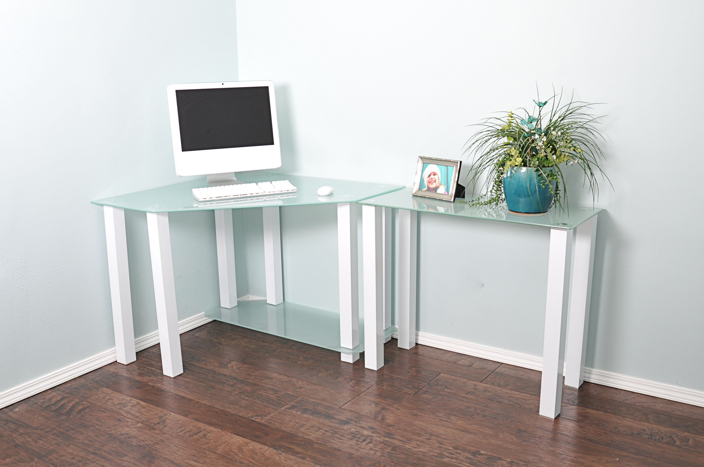 modern glass corner desk