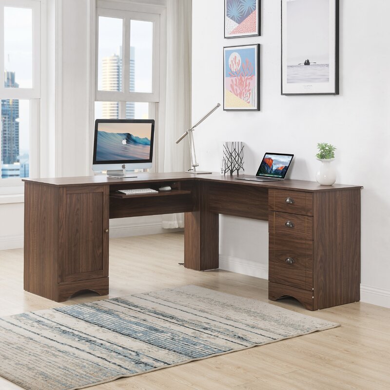 Red Barrel Studio® Wooden L-shaped Desk Walnut