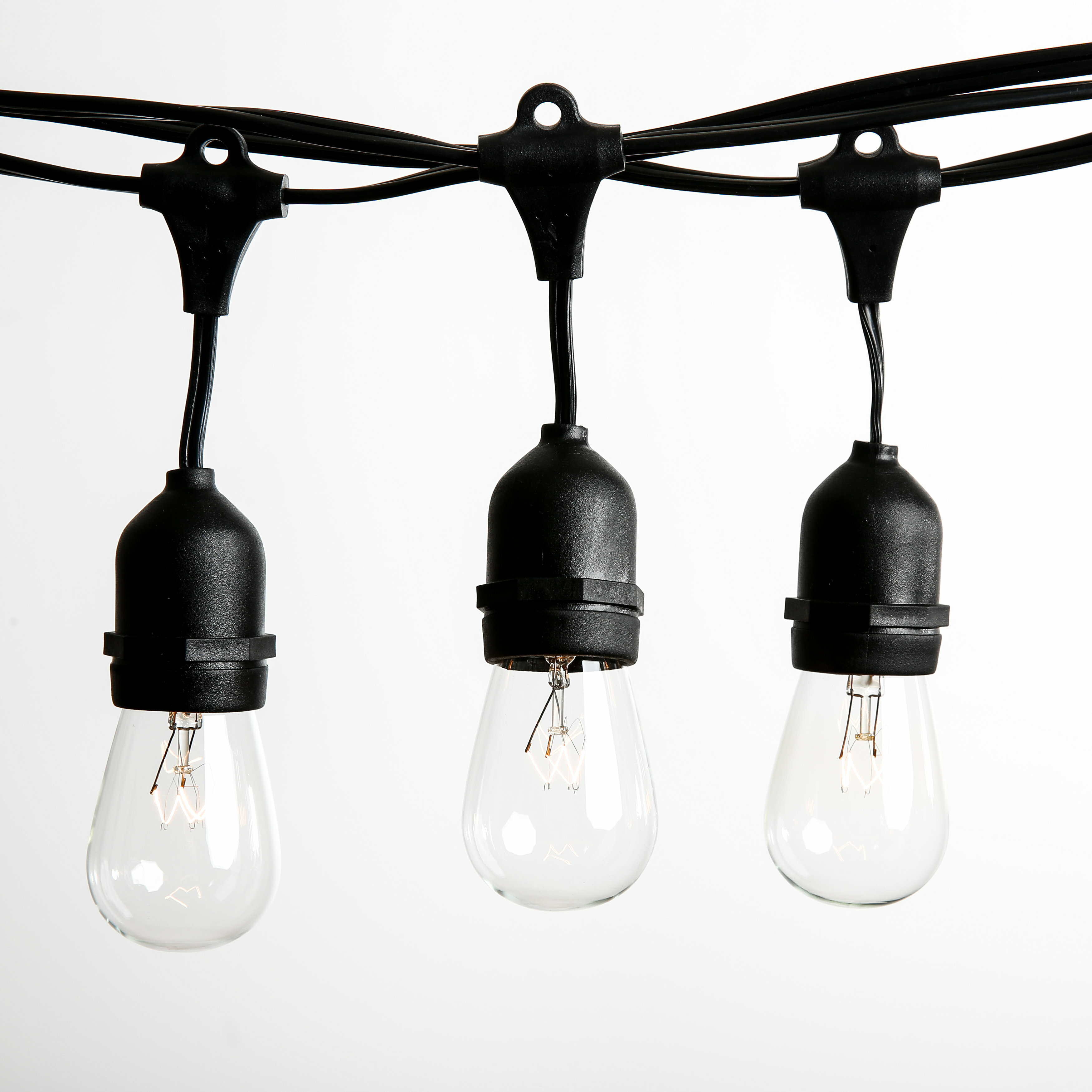 28 Bulbs NEW 50 ft 25 Sockets Black Outdoor 14 Gauge Edison Metro String Lights