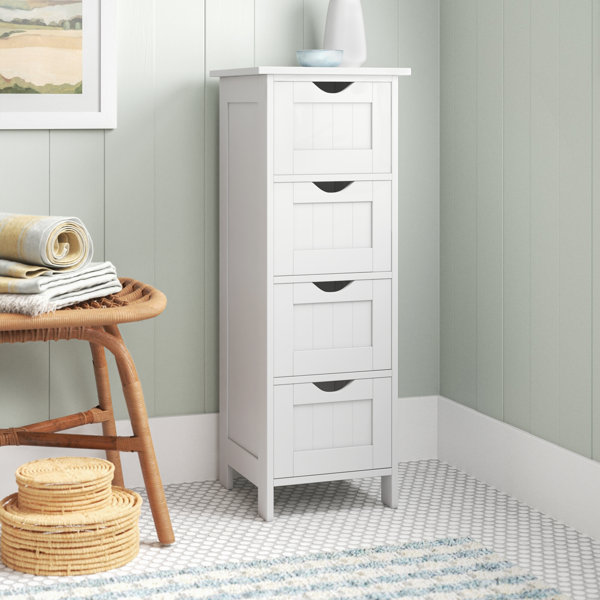 narrow bathroom table with drawers