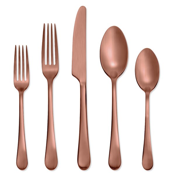 20-Piece Rose Gold Copper Flatware Cutlery Set Reflective Stainless Steel 