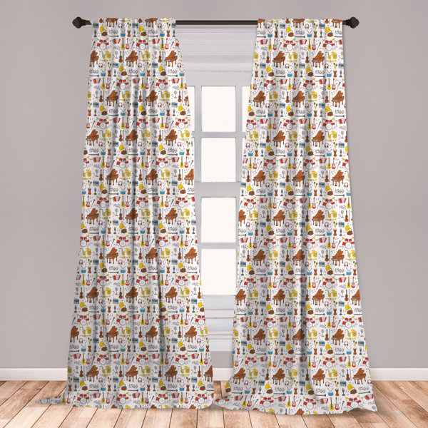 East Urban Home Ambesonne Jazz Music Window Curtains Musical Instruments Pattern With Big Orchestra Drums Piano Guitar Accordion Lightweight Decorative Panels Set Of 2 With Rod Pocket 56 X 95 Multicolor Wayfair
