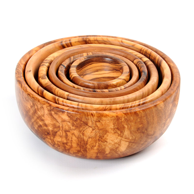 World Menagerie Chwalinski Olive Wood Hand Carved 6 Piece Nesting Bowl Set Wayfair