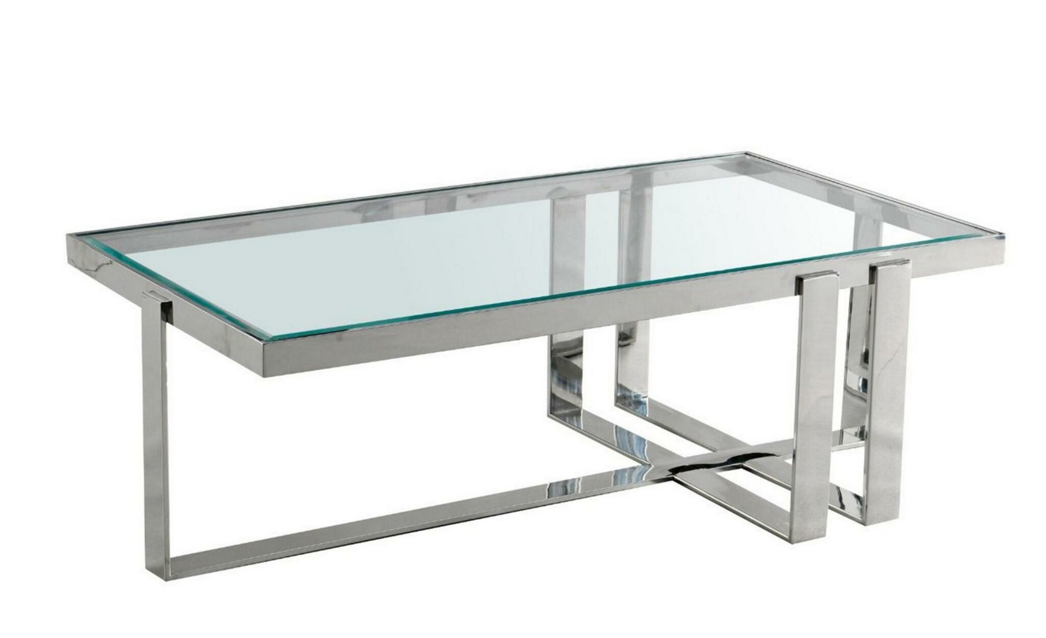 Benjara Rectangular Glass Top Coffee Table With Metal Frame Base