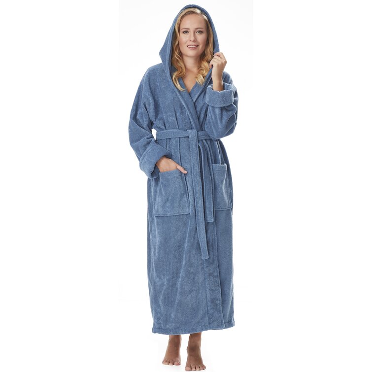 Hooded Bathrobe Full Length for Womens Mens 100% Cotton Terry Towelling Dressing Gown Ankle Length for Spa Gym Hotel Fluffy Comfort Wrap Highly Absorbent House Coat