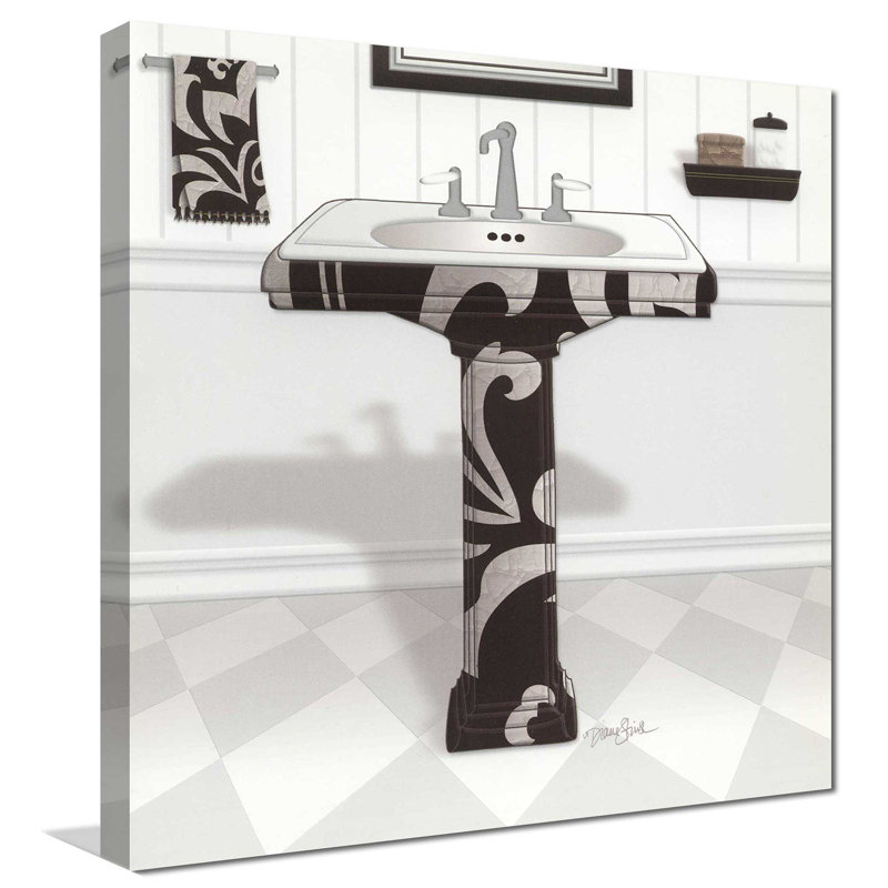 House Of Hampton Black Damask Sink Graphic Art Print On Canvas