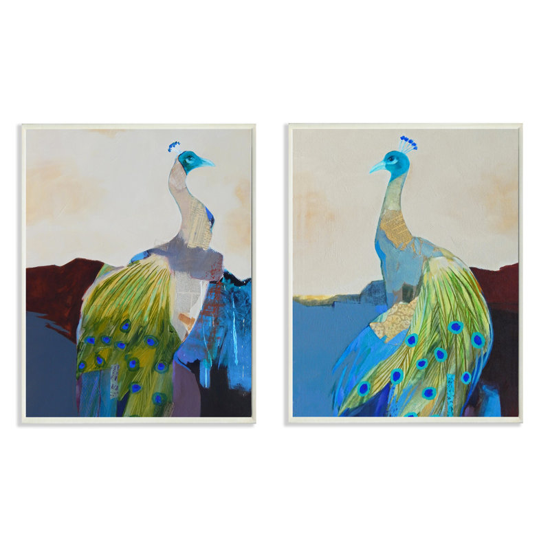 World Menagerie Colorblock Peacock Painting Collage Graphic Art