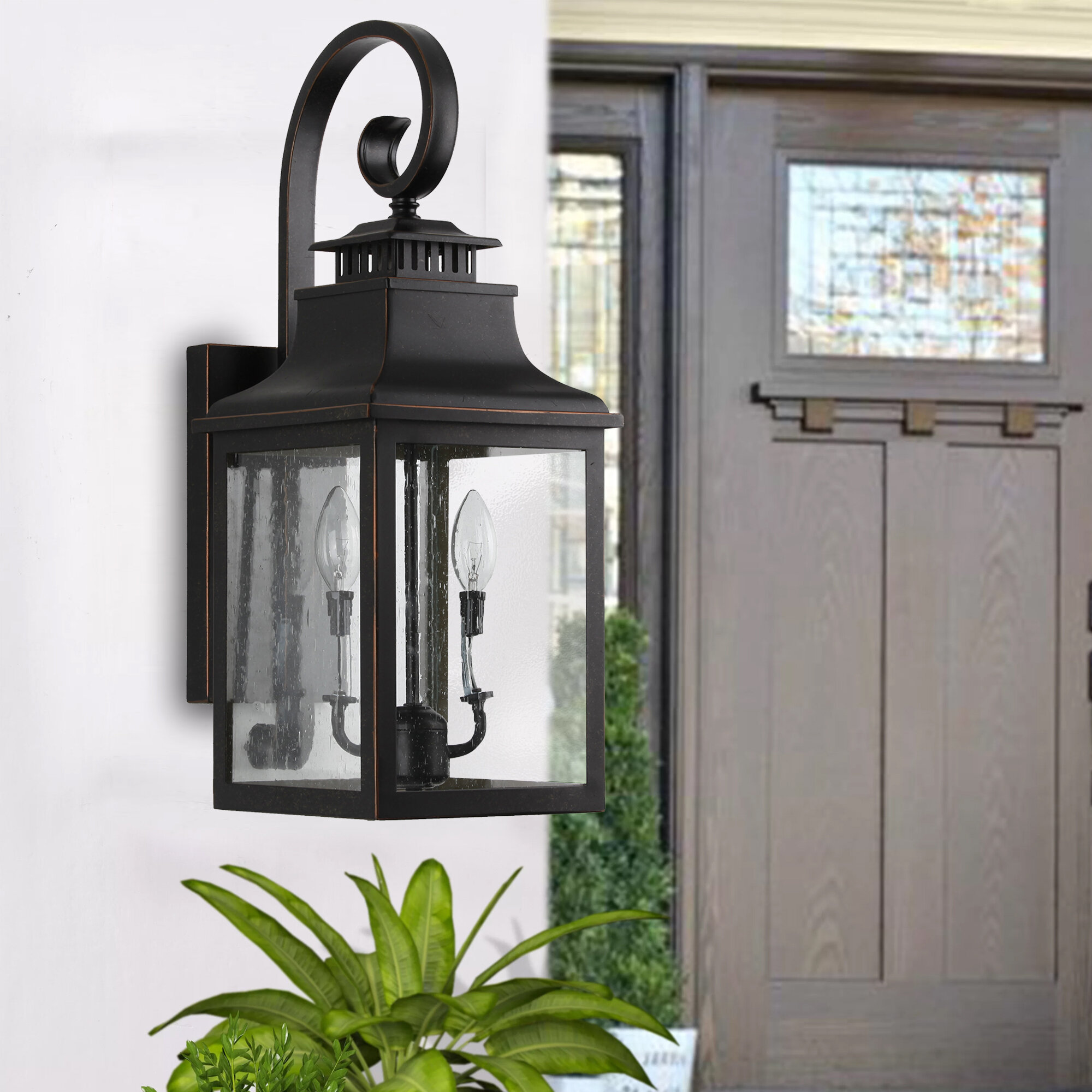Exterior Sconce Seeded Glass Oil Rubbed Bronze Outdoor Wall Mount Lantern Light 