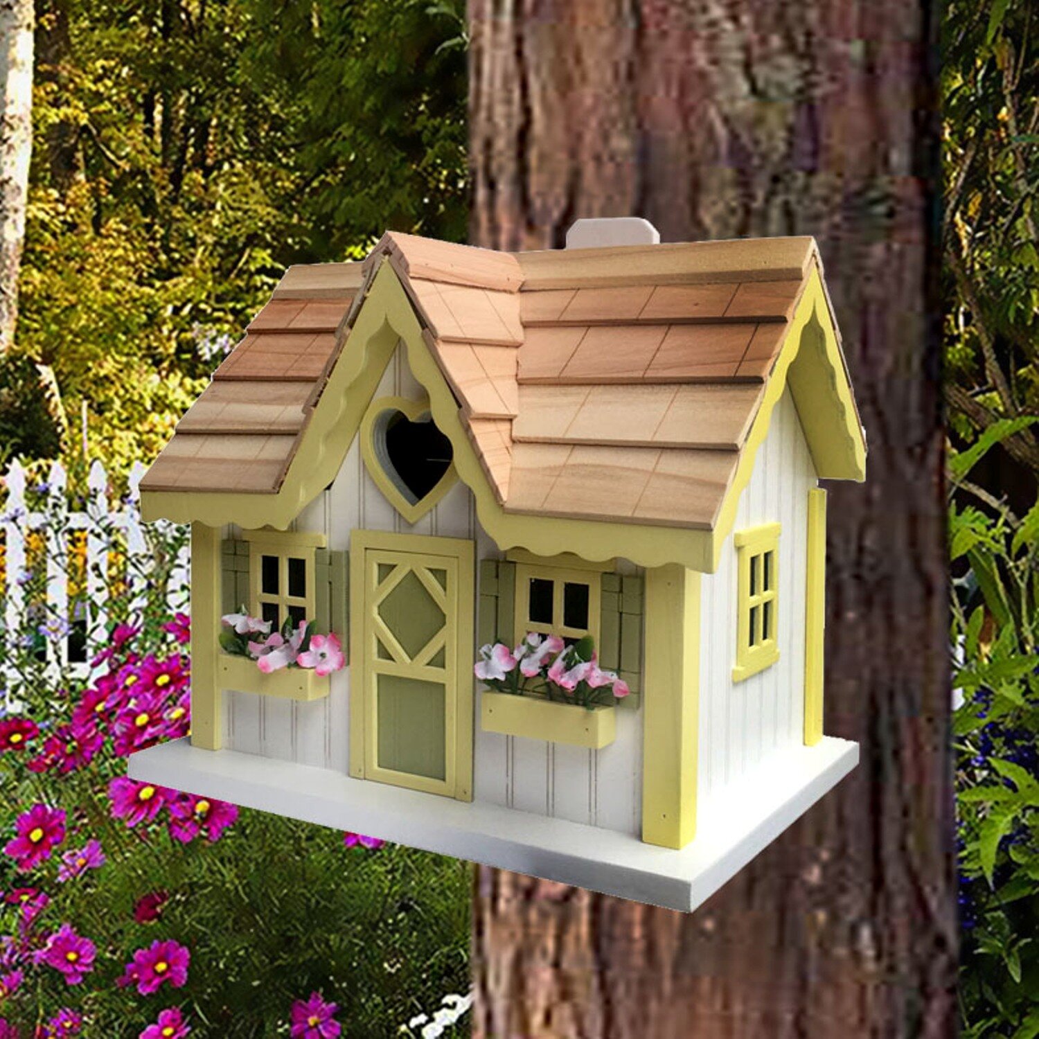 Plow & Hearth Hanging Wooden Stone Cottage Songbird Birdhouse 7 sq x 9.5 H 