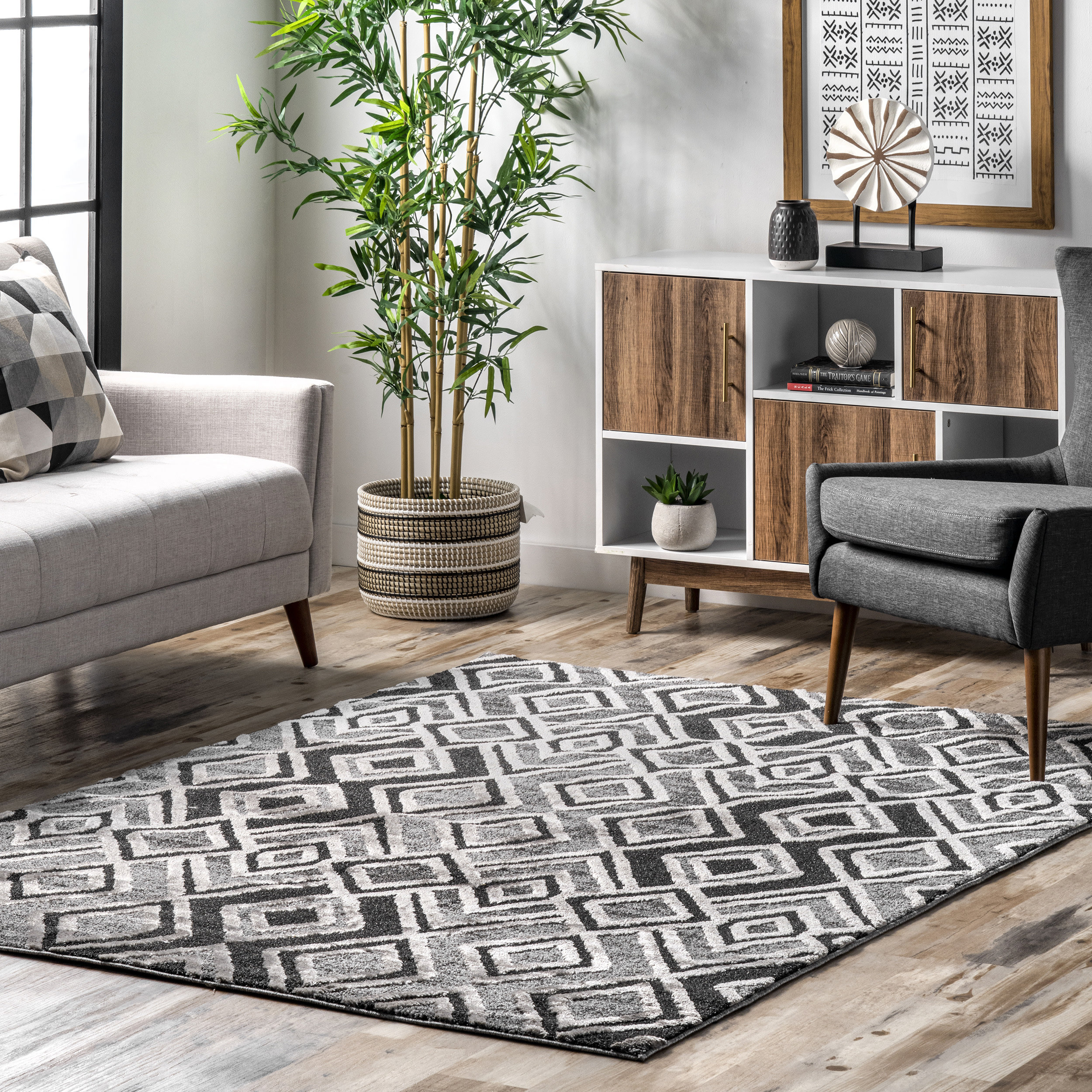 Dakota Fields Geometric Gray Area Rug Wayfair