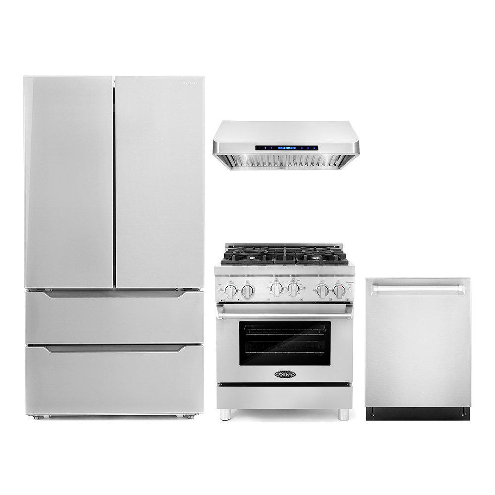 Cosmo 4 Piece Kitchen Appliance Package with French Door Refrigerator ...