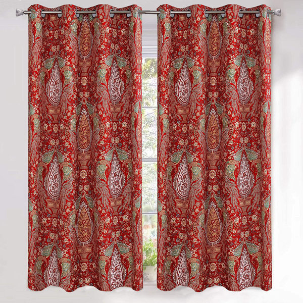 Traditional Curtains,Red Valances Floral Asian Curtains,Red Curtains Pillows