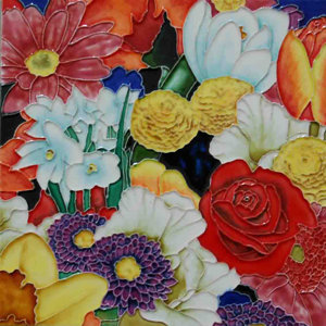 Multi Flowers Tile Wall Decor