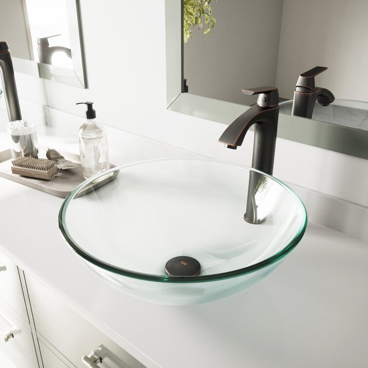 Crystalline+Clear+Glass+Handmade+Circular+Vessel+Bathroom+Sink